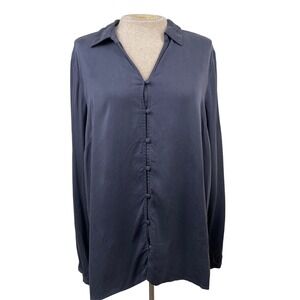 J. Jill Tall Gray Button Front Long Sleeve Shirt Top Women's L